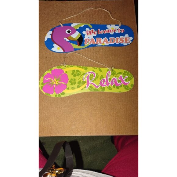 Hawaiian-Themed Tropical Wall Signs Set Of 4 Relax & Welcome To Paradise- - Picture 2 of 9